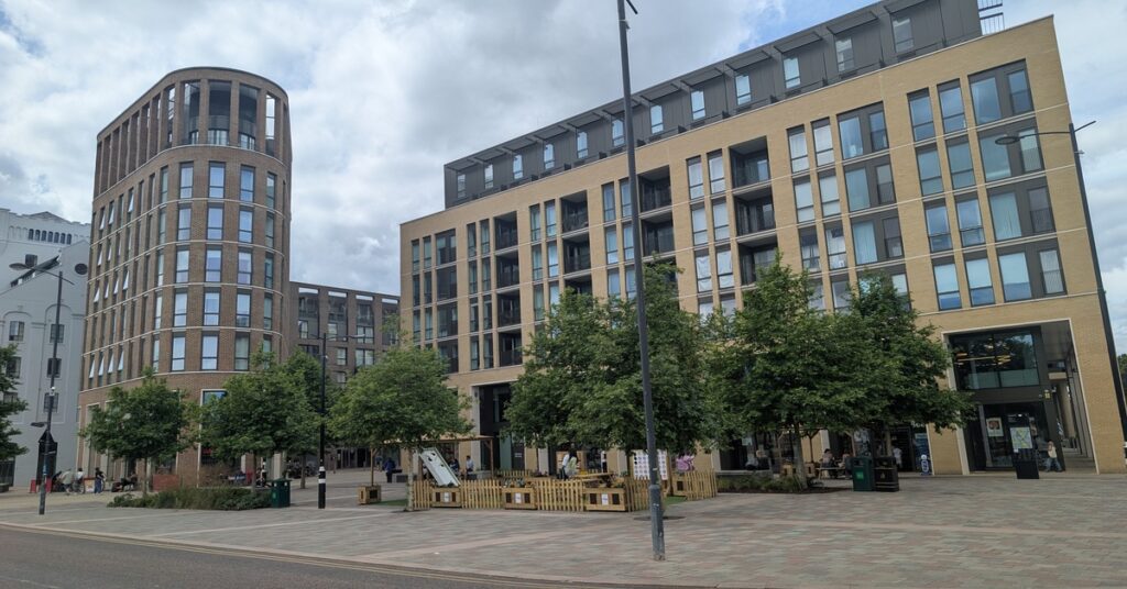 Modern office and apartment buildings in a UK city centre