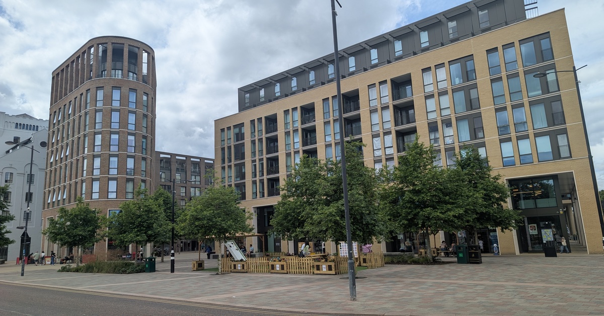 Modern office and apartment buildings in a UK city centre