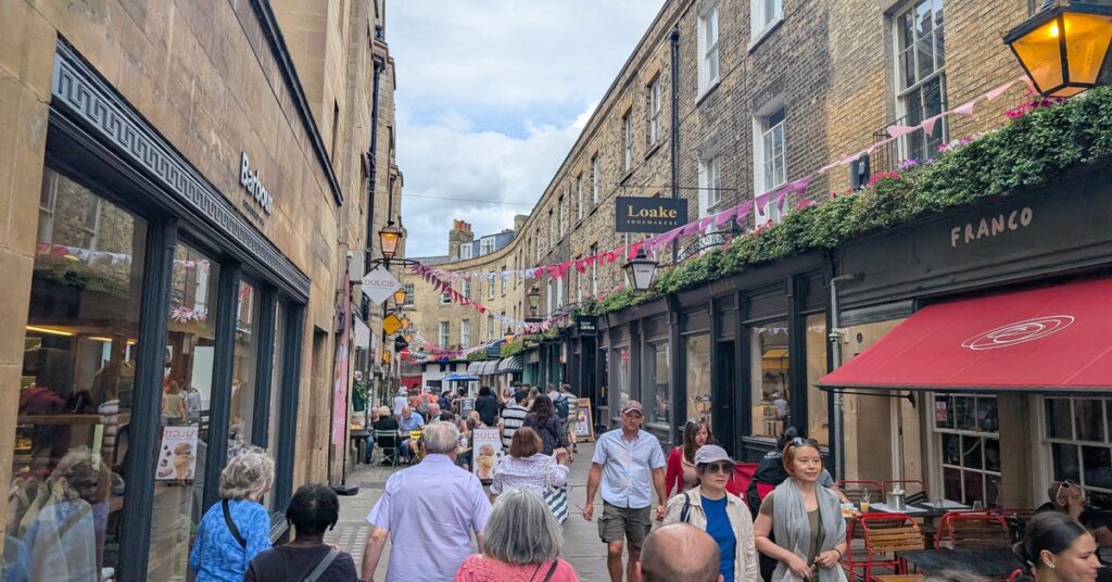 Cambridge street scene showing what living in England can feel like